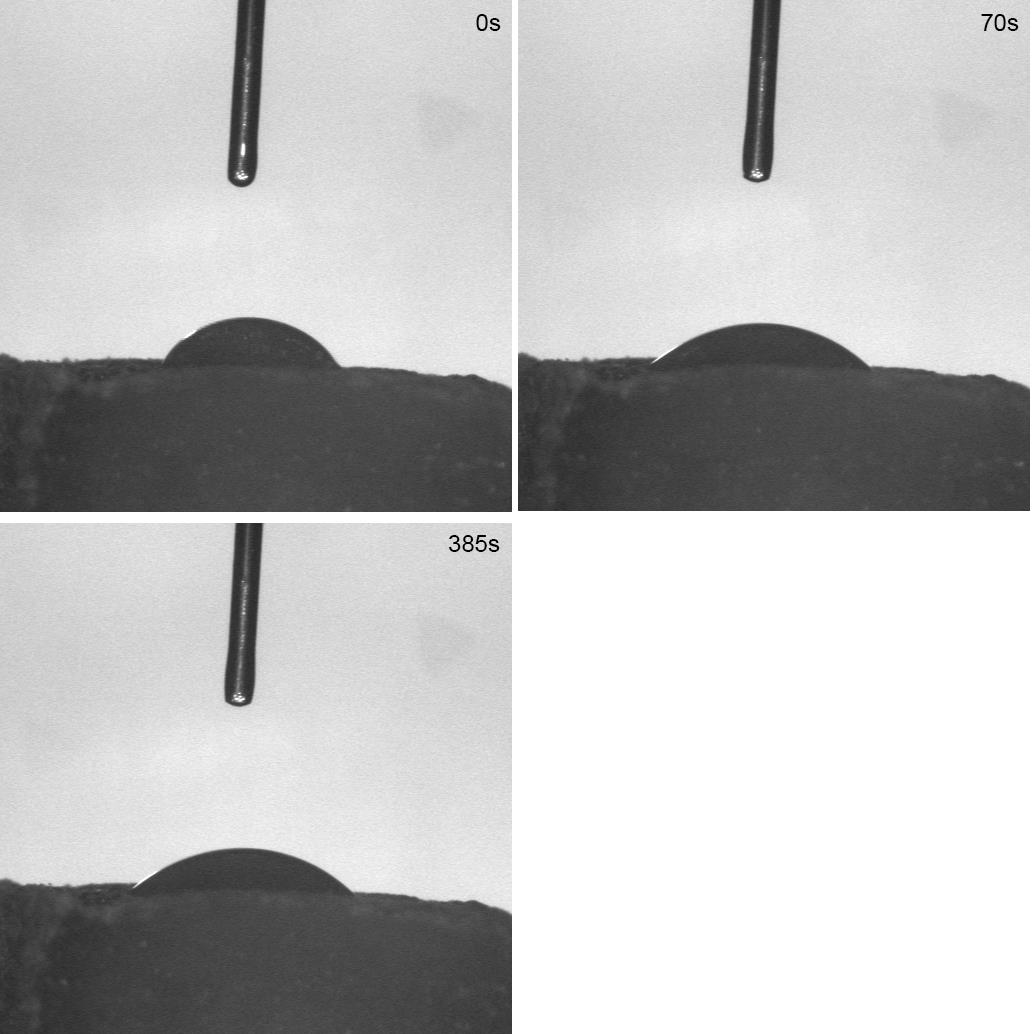 Σχήμα 12: Στιγμιότυπα διαβροχής από Optical Contact Angle