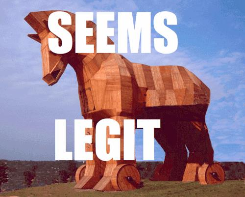 Trojan Horse Χρησιμοποιεί την περιέργεια ή απληστία του θύματος. Παρουσιάζεται σαν ένα πρόγραμμα δωρεάν το οποίο είναι με direct link σε μια ιστοσελίδα ή είναι επισυναπτόμενος φάκελος.