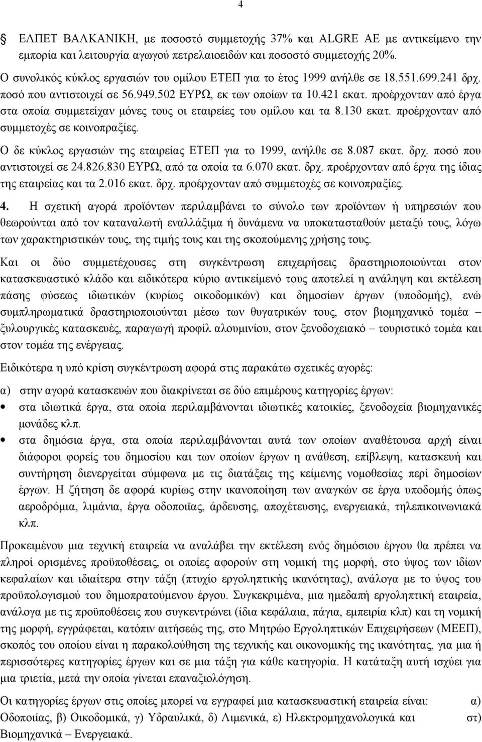 προέρχονταν από έργα στα οποία συμμετείχαν μόνες τους οι εταιρείες του ομίλου και τα 8.130 εκατ. προέρχονταν από συμμετοχές σε κοινοπραξίες.