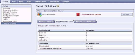 Κατάσταση Meter Assistant Το λογισμικό Meter Assistant παρέχει λεπτομερείς πληροφορίες, συμπεριλαμβανομένων ημερομηνιών, ωρών και συνόλων αποτυπώσεων, που στάλθηκαν στην τελευταία μετάδοση των