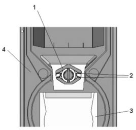 Instrucţiuni de utilizare - Desenele cazanelor Secţiunea mecanicei de grătar 1 - grătar (1 segment) 2 - canale ale aerului secundar 3 - cameră sferică de ardere 4 - corpul cazanului Reglarea
