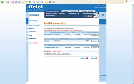 1 ο βήµα: πολλαπλά κριτήρια αναζήτησης και δυνατότητες προς διευκόλυνση του χρήστη 2 ο βήµα: αποτελέσµατα αναζήτησης (διαθέσιµακαι on-request δωµάτια) Πληροφορίες ξενοδοχείου σε ξεχωριστό mini-site