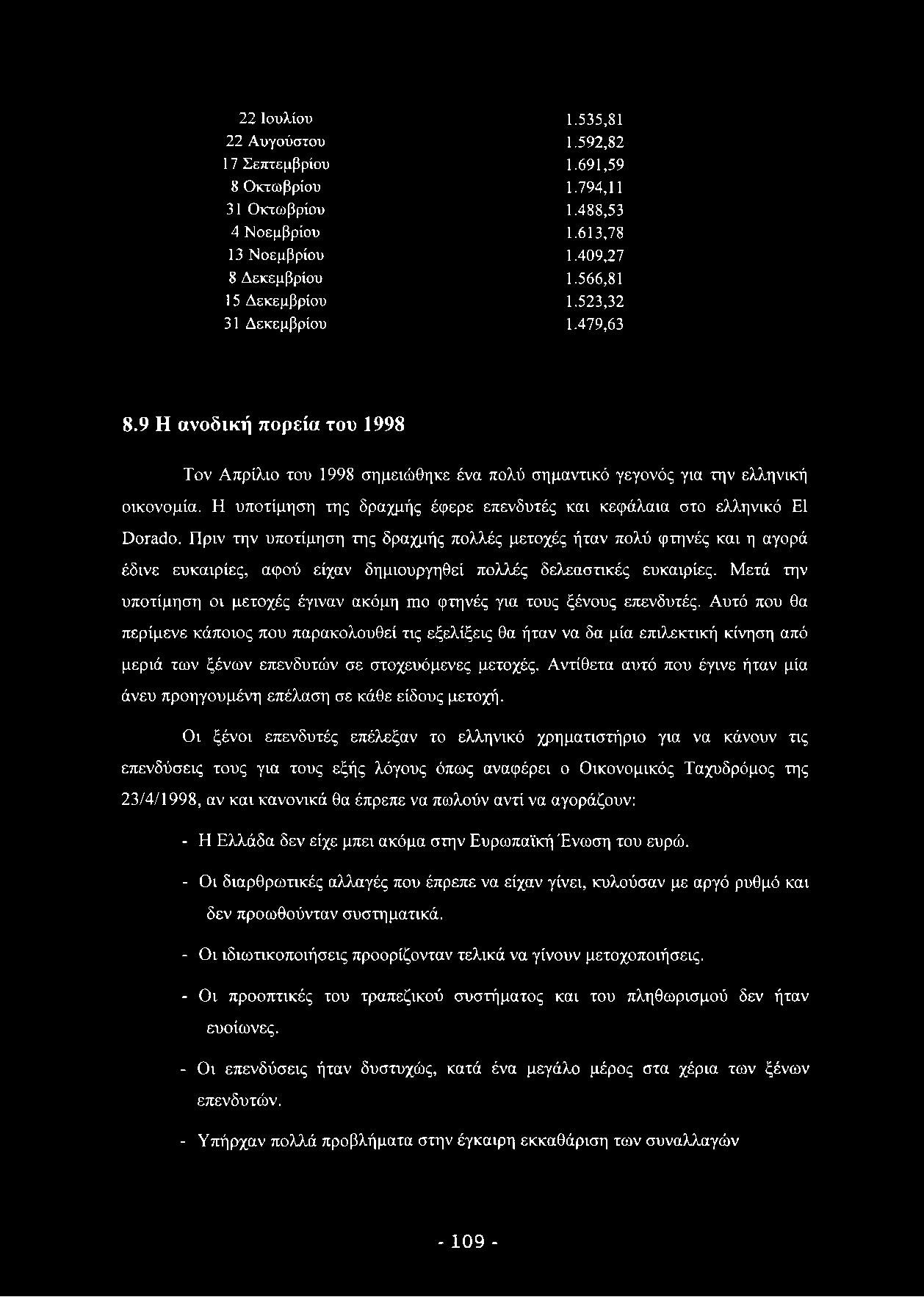 22 Ιουλίου 1.535,81 22 Αυγούστου 1.592,82 17 Σεπτεμβρίου 1.691,59 8 Οκτωβρίου 1.794,11 31 Οκτωβρίου 1.488,53 4 Νοεμβρίου 1.613,78 13 Νοεμβρίου 1.409,27 8 Δεκεμβρίου 1.566,81 15 Δεκεμβρίου 1.