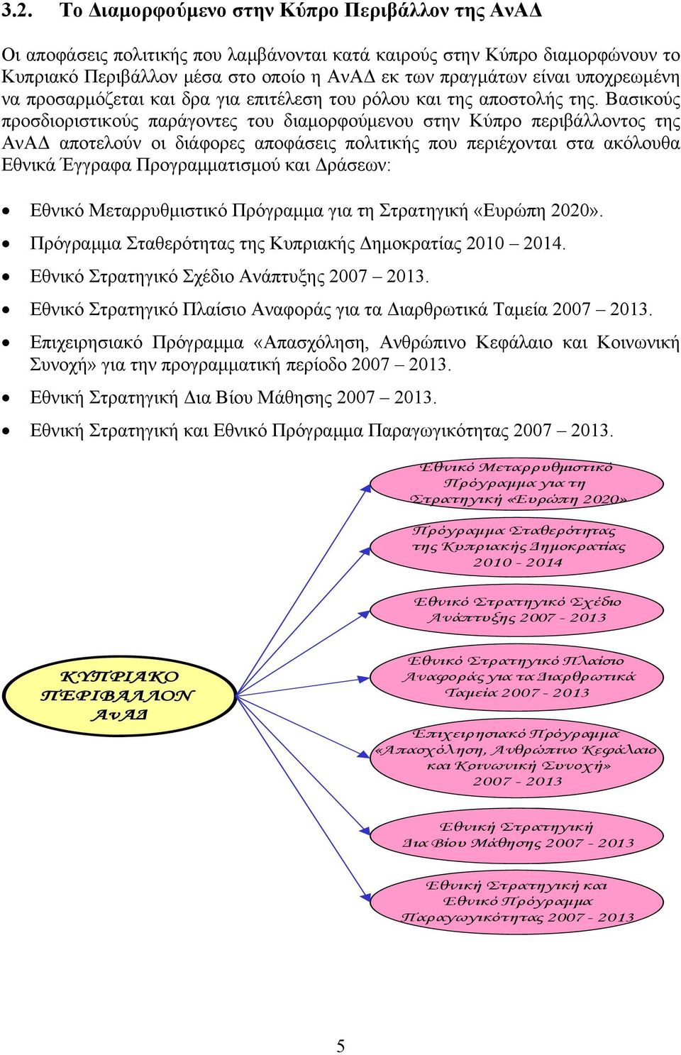 Βασικούς προσδιοριστικούς παράγοντες του διαμορφούμενου στην Κύπρο περιβάλλοντος της ΑνΑΔ αποτελούν οι διάφορες αποφάσεις πολιτικής που περιέχονται στα ακόλουθα Εθνικά Έγγραφα Προγραμματισμού και