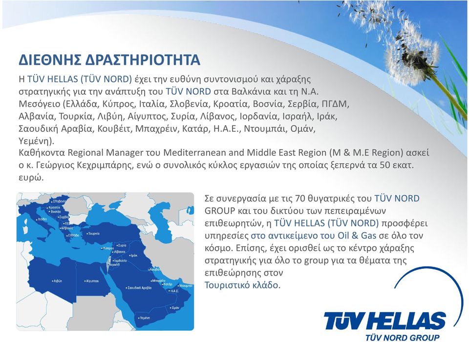 Η ΤÜV HELLAS(TÜV NORD) έχει την ευθύνη συντονισμού και χάραξης στρατηγικής για την ανάπτυξη του TÜV NORDστα Βαλκάνια και τη Ν.Α.
