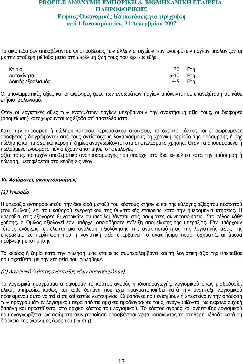 υπολειµµατικές αξίες και οι ωφέλιµες ζωές των ενσωµάτων παγίων υπόκεινται σε επανεξέταση σε κάθε ετήσιο ισολογισµό.