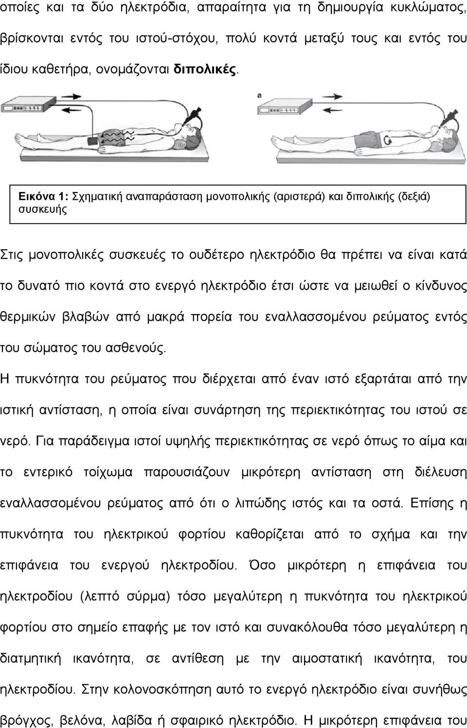 ηλεκτρόδιο έτσι ώστε να μειωθεί ο κίνδυνος θερμικών βλαβών από μακρά πορεία του εναλλασσομένου ρεύματος εντός του σώματος του ασθενούς.