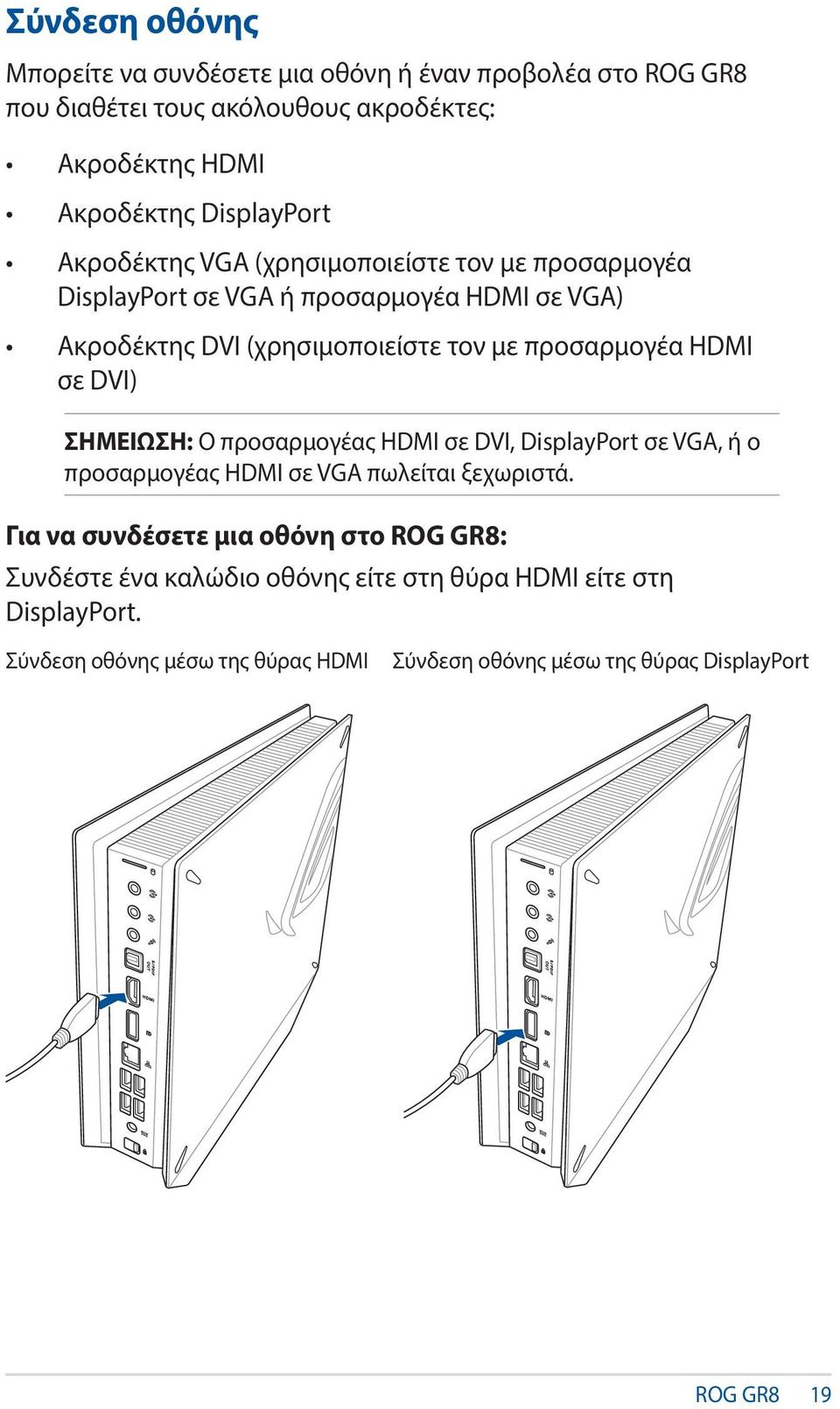 σε DVI) ΣΗΜΕΙΩΣΗ: Ο προσαρμογέας HDMI σε DVI, DisplayPort σε VGA, ή ο προσαρμογέας HDMI σε VGA πωλείται ξεχωριστά.