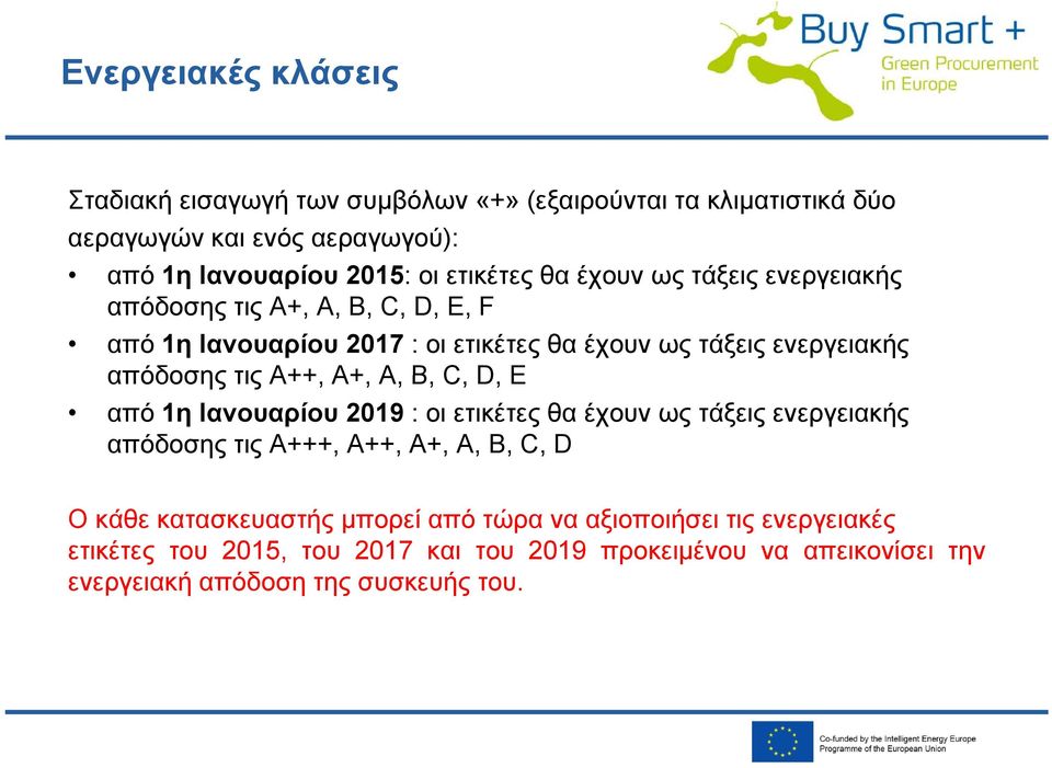 τις A++, Α+, A, B, C, D, E από 1η Ιανουαρίου 2019 : οι ετικέτες θα έχουν ως τάξεις ενεργειακής απόδοσης τις A+++, Α++, Α+, A, B, C, D Ο κάθε