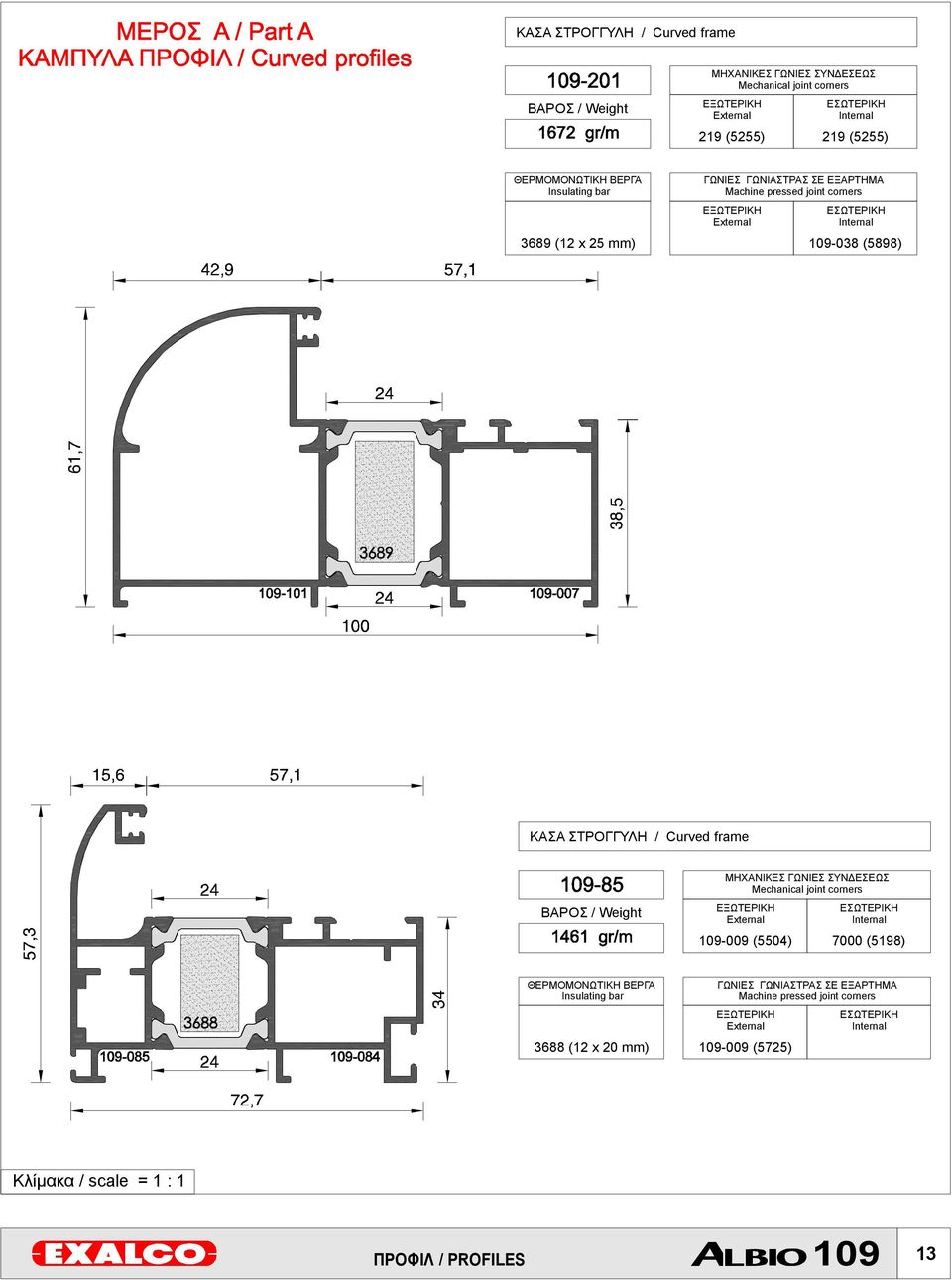 / Curved frame ΜΗΧΑΝΙΚΕΣ ΓΩΝΙΕΣ ΣΥΝΔΕΣΕΩΣ Mechanical jointcorners 109-009 (5504) 7000 (5198) ΘΕΡΜΟΜΟΝΩΤΙΚΗ ΒΕΡΓΑ