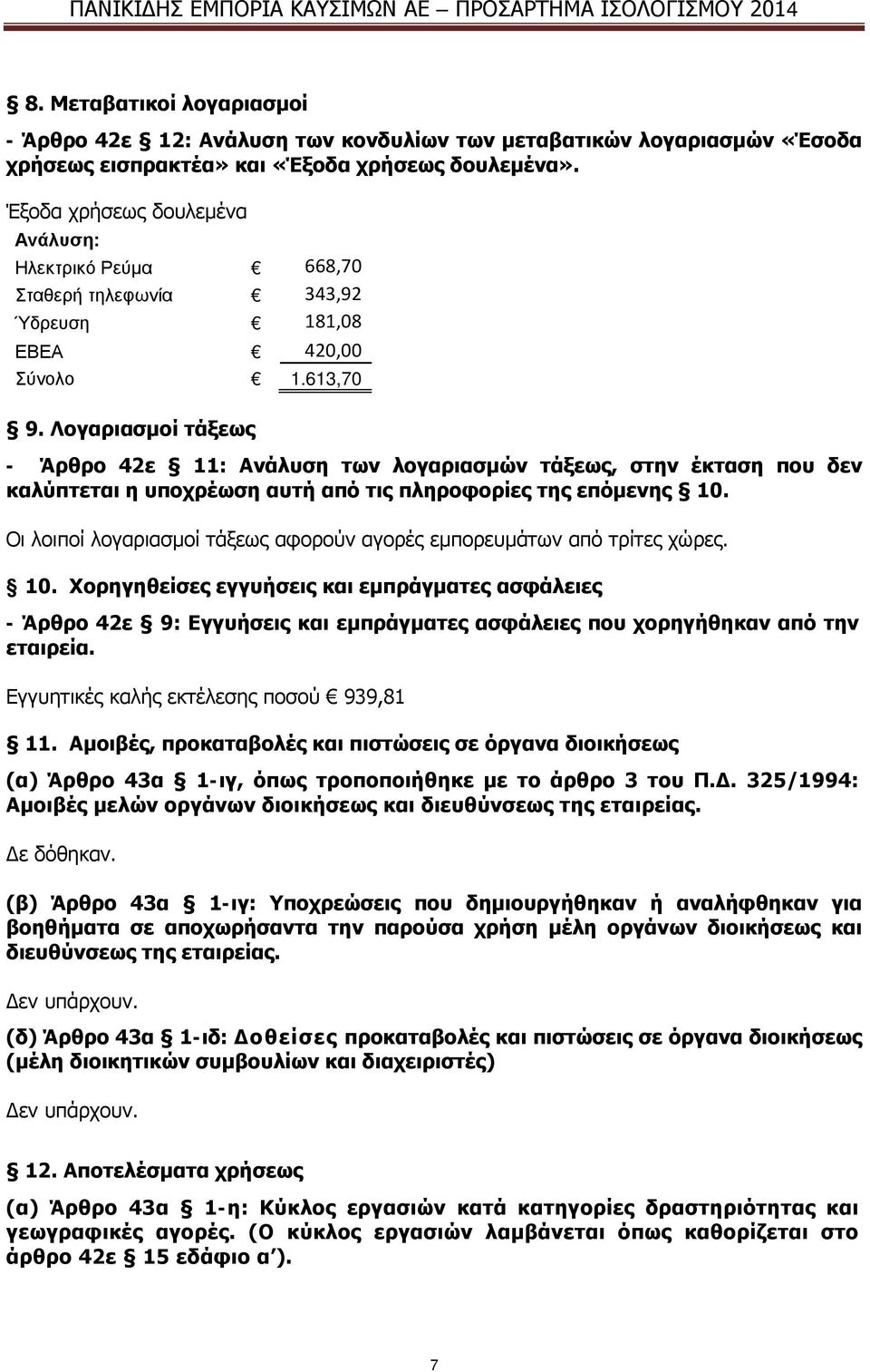 Λογαριασμοί τάξεως - Άρθρο 42ε 11: Ανάλυση των λογαριασμών τάξεως, στην έκταση που δεν καλύπτεται η υποχρέωση αυτή από τις πληροφορίες της επόμενης 10.