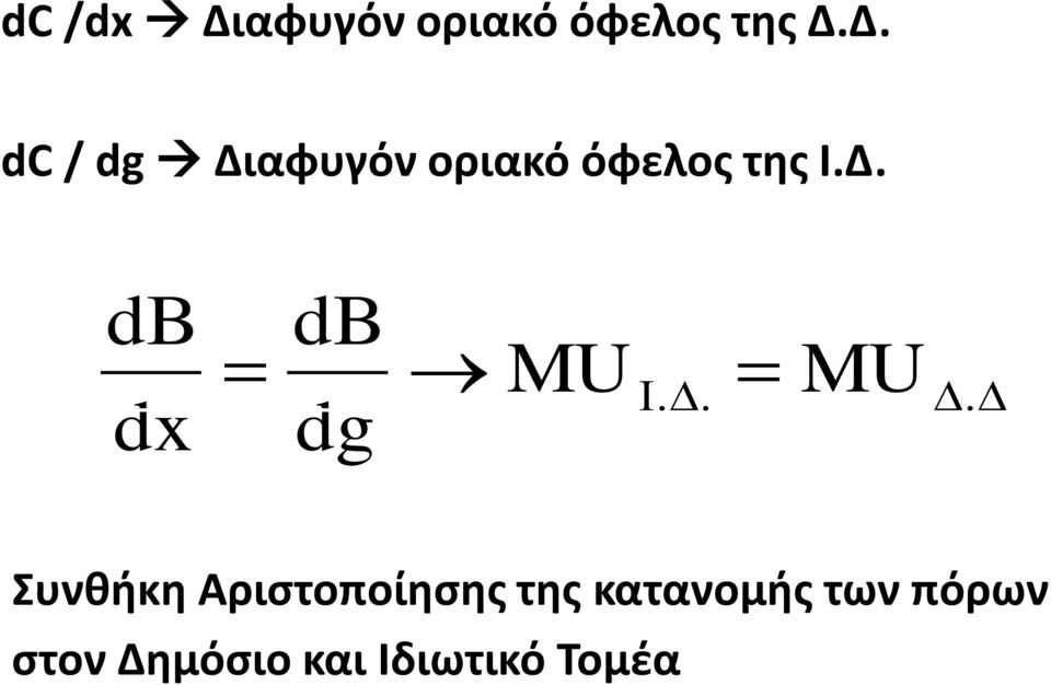 Δ. dc / dg Διαφυγόν οριακό όφελος της Ι.Δ. db db dx dg MU MU.