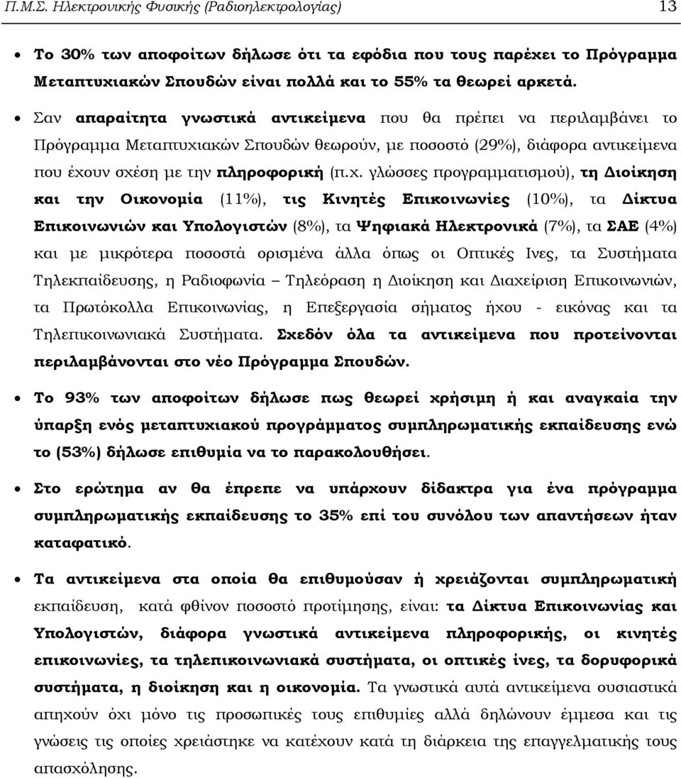 ακών Σπουδών θεωρούν, µε ποσοστό (29%), διάφορα αντικείµενα που έχο