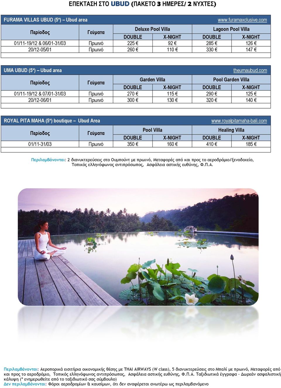 com 01/11-19/12 & 07/01-31/03 20/12-06/01 Garden Villa 270 115 300 130 ROYAL PITA MAHA (5*) boutique Ubud Area 01/11-31/03 Pool Garden Villa 290 125 320 140