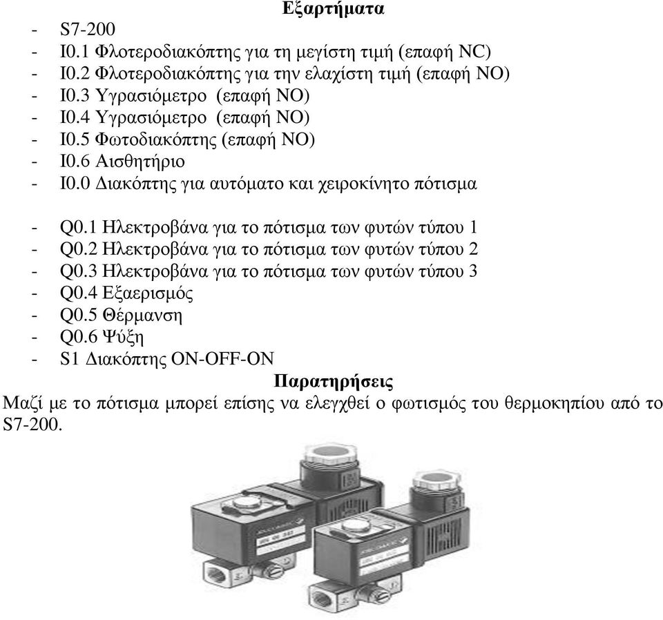 0 Δηαθόπηεο γηα απηόκαην θαη ρεηξνθίλεην πόηηζκα - Q0.1 Ηιεθηξνβάλα γηα ην πόηηζκα ησλ θπηώλ ηύπνπ 1 - Q0.