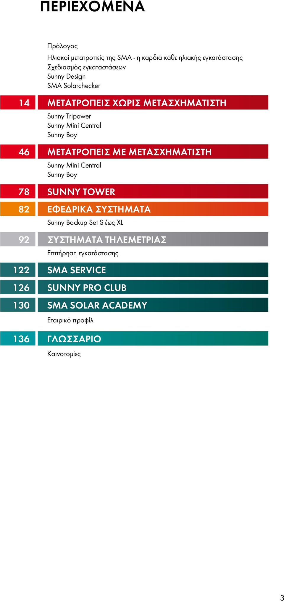 μετασχηματιστή Sunny Mini Central Sunny Boy 78 Sunny Tower 82 Εφεδρικά συστήματα Sunny Backup Set S έως XL 92 Συστήματα