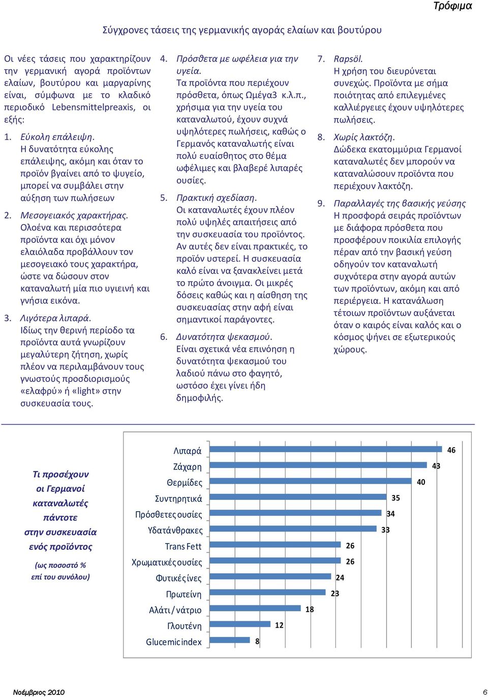 Μεσογειακός χαρακτήρας. Ολοένα και περισσότερα προϊόντα και όχι μόνον ελαιόλαδα προβάλλουν τον μεσογειακό τους χαρακτήρα, ώστε να δώσουν στον καταναλωτή μία πιο υγιεινή και γνήσια εικόνα. 3.
