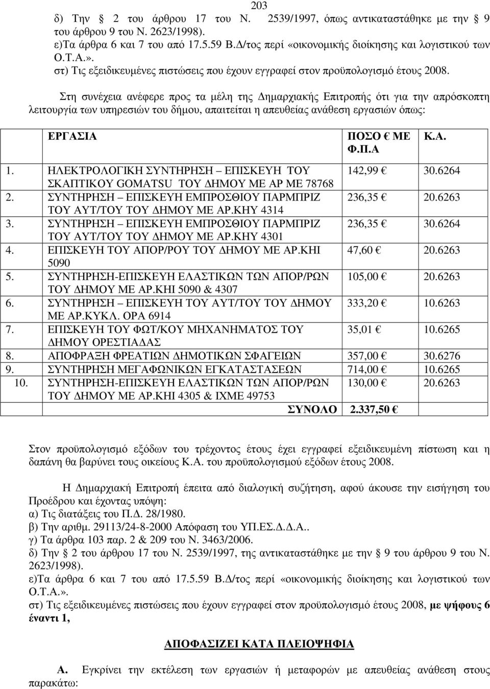 Στη συνέχεια ανέφερε προς τα µέλη της ηµαρχιακής Επιτροπής ότι για την απρόσκοπτη λειτουργία των υπηρεσιών του δήµου, απαιτείται η απευθείας ανάθεση εργασιών όπως: ΕΡΓΑΣΙΑ ΠΟΣΟ ΜΕ Φ.Π.Α 1.