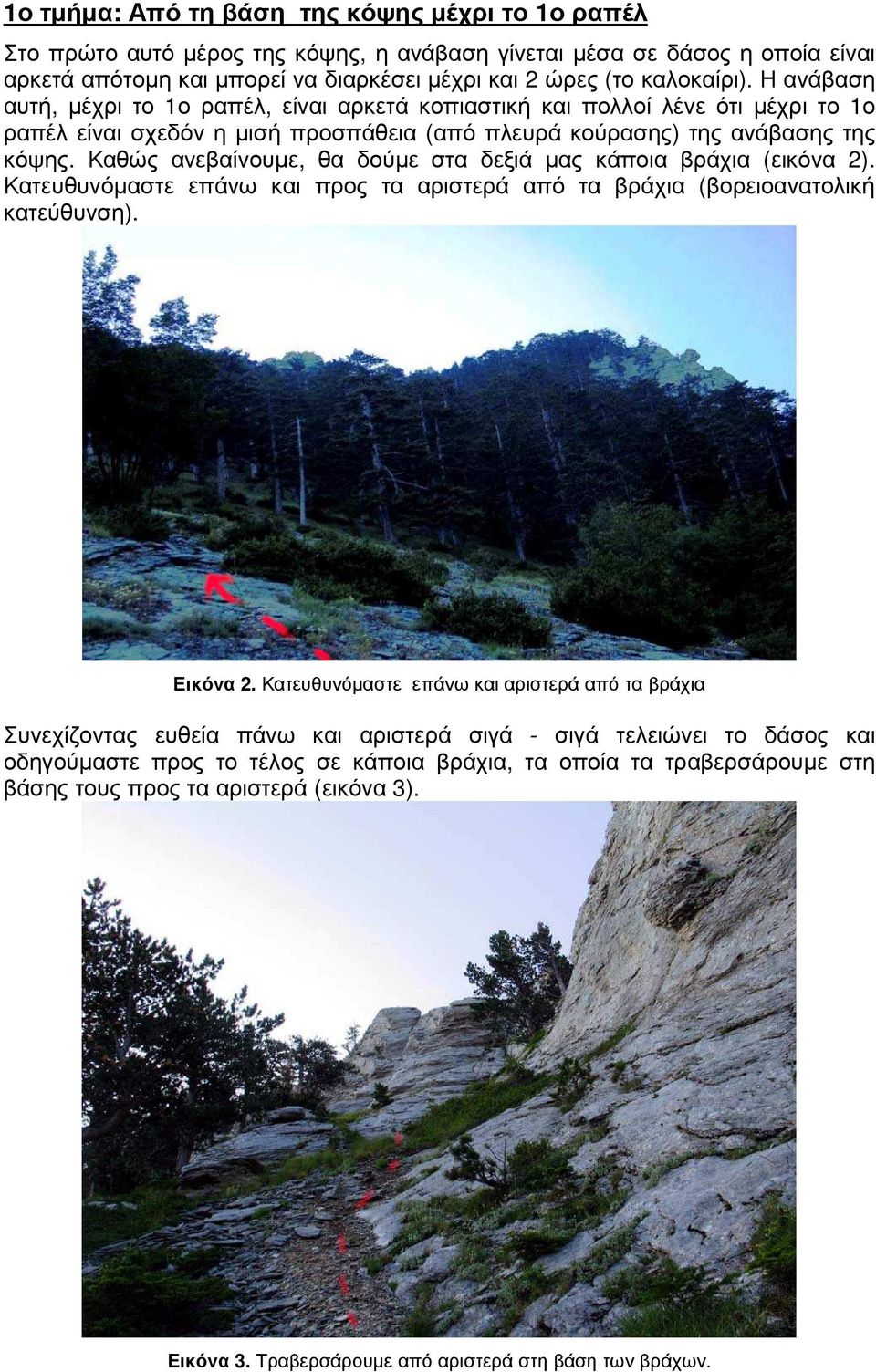 Καθώς ανεβαίνουµε, θα δούµε στα δεξιά µας κάποια βράχια (εικόνα 2). Κατευθυνόµαστε επάνω και προς τα αριστερά από τα βράχια (βορειοανατολική κατεύθυνση). Εικόνα 2.
