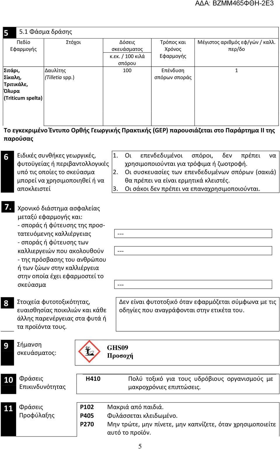 περ/δο 1 Το εγκεκριμένο Έντυπο Ορθής Γεωργικής Πρακτικής (GEP) παρουσιάζεται στο Παράρτημα ΙΙ της παρούσας 6 Ειδικές συνθήκες γεωργικές, φυτοϋγείας ή περιβαντολλογικές υπό τις οποίες το σκεύασμα