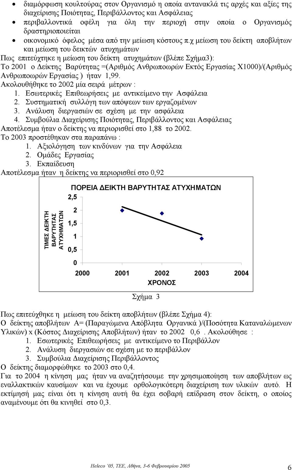 χ µείωση του δείκτη αποβλήτων και µείωση του δεικτών ατυχηµάτων Πως επιτεύχτηκε η µείωση του δείκτη ατυχηµάτων (βλέπε Σχήµα3): To 2001 o είκτης Βαρύτητας =(Αριθµός Ανθρωποωρών Εκτός Εργασίας