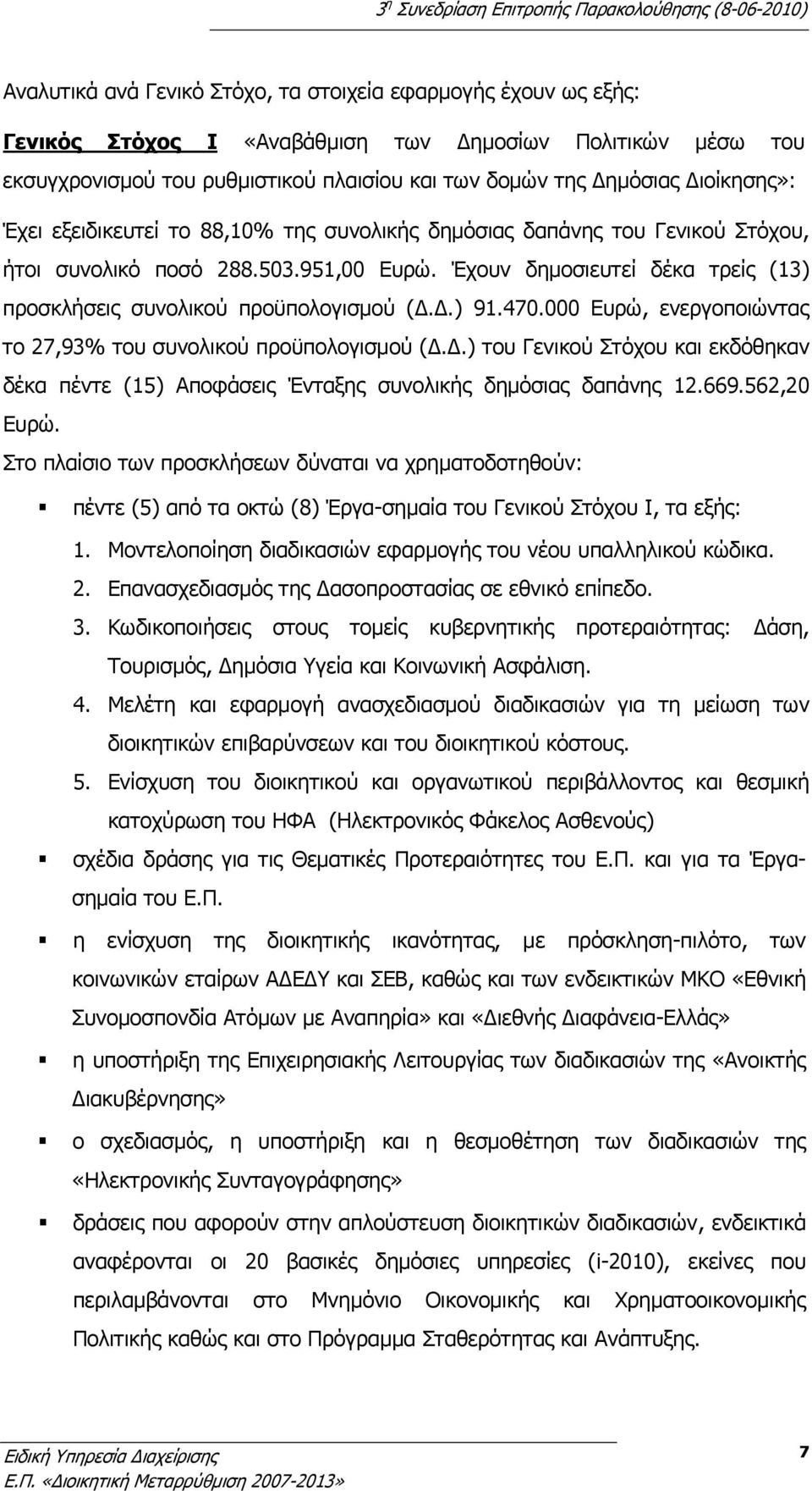 Έχουν δημοσιευτεί δέκα τρείς (13) προσκλήσεις συνολικού προϋπολογισμού (.) 91.470.000 Ευρώ, ενεργοποιώντας το 27,93% του συνολικού προϋπολογισμού (.