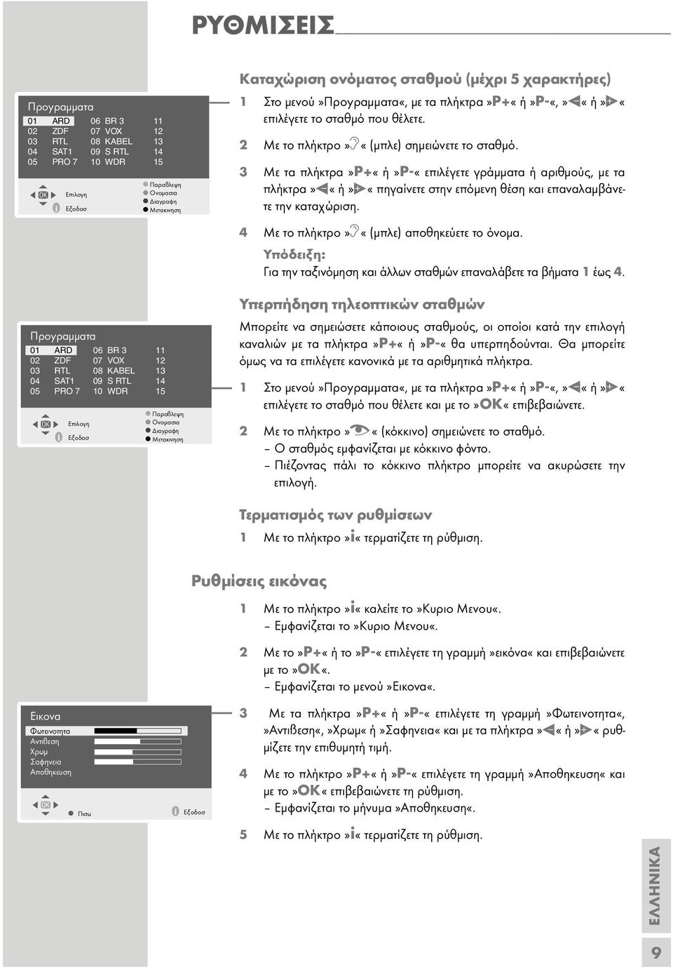 µενού»προyρaµµaτa«, µε τα πλήκτρα»p+«ή»p-«,»«ή»«επιλέγετε το σταθµό που θέλετε. 2 Με το πλήκτρο»f«(µπλε) σηµειώνετε το σταθµό.