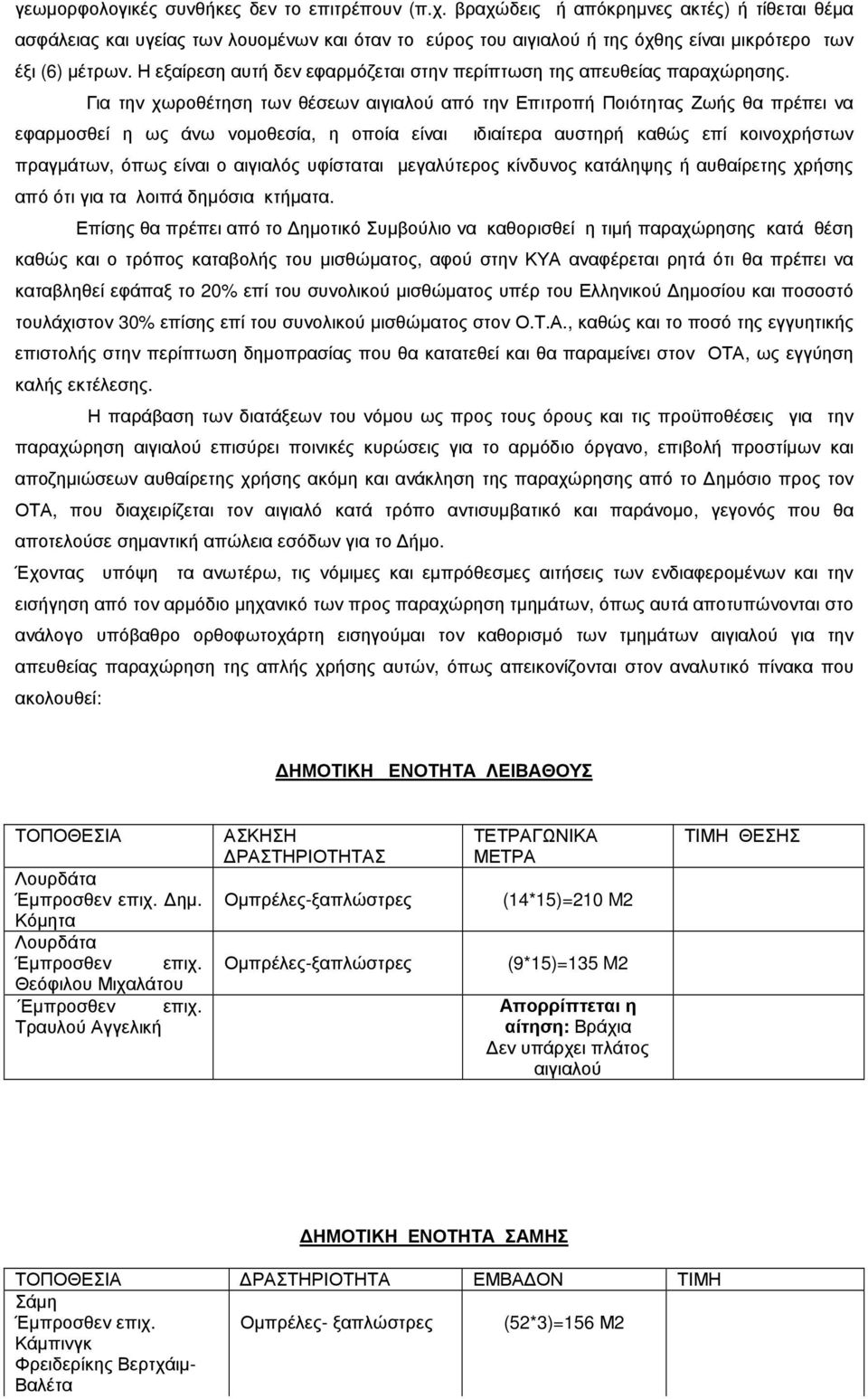 Η εξαίρεση αυτή δεν εφαρµόζεται στην περίπτωση της απευθείας παραχώρησης.