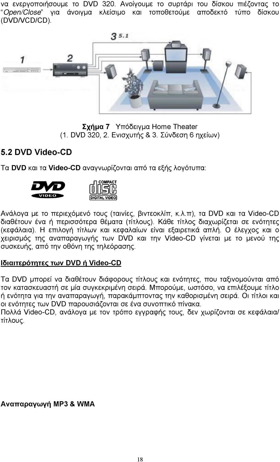 Σύνδεση 6 ηχείων) Τα DVD και τα Video-CD αναγνωρίζονται από τα εξής λογότυπα: Ανάλογα με το περιεχόμενό τους (ταινίες, βιντεοκλίπ, κ.λ.π), τα DVD και τα Video-CD διαθέτουν ένα ή περισσότερα θέματα (τίτλους).