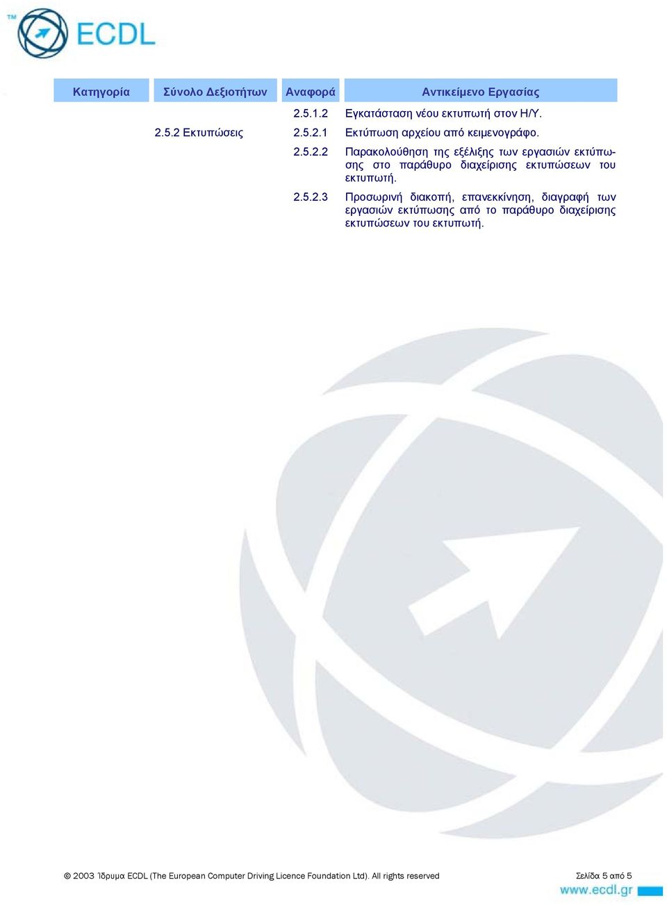 2003 Ίδρυμα ECDL (The European Computer Driving Licence Foundation Ltd). All rights reserved Σελίδα 5 από 5
