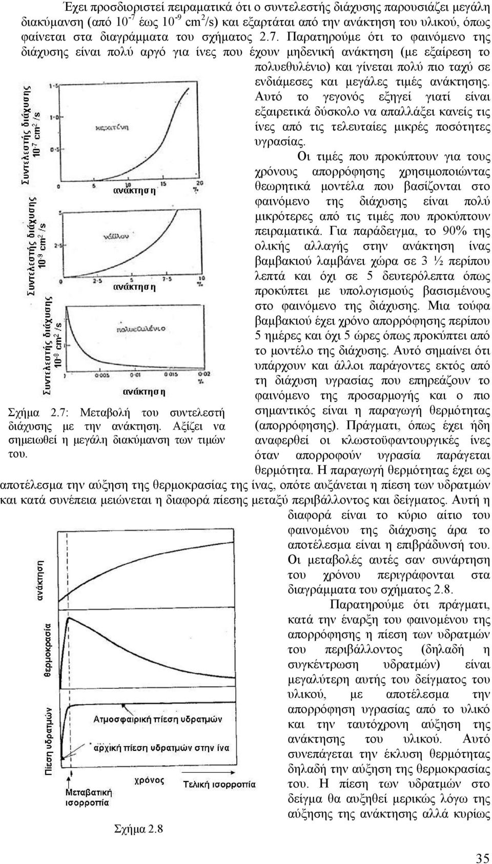 Παρατηρούμε ότι το φαινόμενο της διάχυσης είναι πολύ αργό για ίνες που έχουν μηδενική ανάκτηση (με εξαίρεση το πολυεθυλένιο) και γίνεται πολύ πιο ταχύ σε ενδιάμεσες και μεγάλες τιμές ανάκτησης.