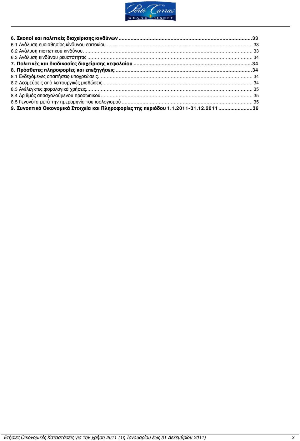 ..34 8.3 Ανέλεγκτες φορολογικά χρήσεις...35 8.4 Αριθμός απασχολούμενου προσωπικού...35 8.5 Γεγονότα μετά την ημερομηνία του ισολογισμού...35 9.