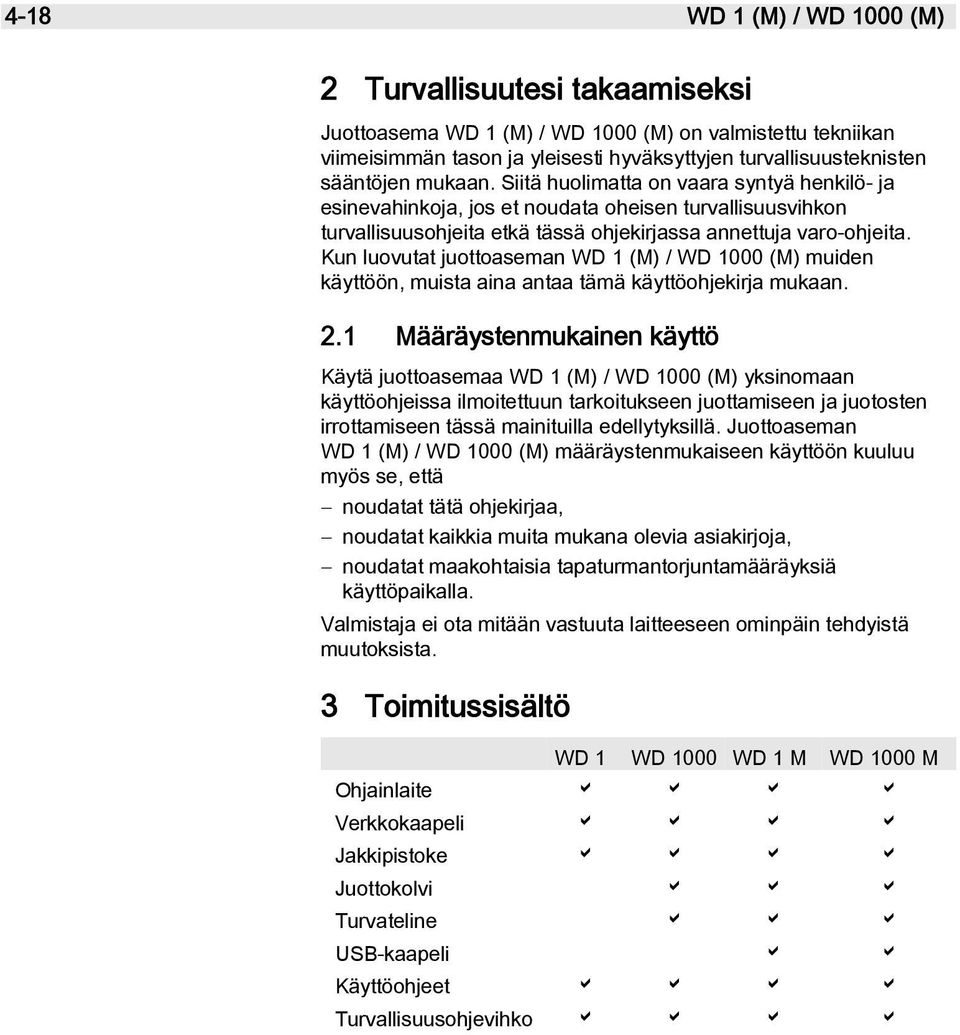 Kun luovutat juottoaseman WD 1 (M) / WD 1000 (M) muiden käyttöön, muista aina antaa tämä käyttöohjekirja mukaan. 2.
