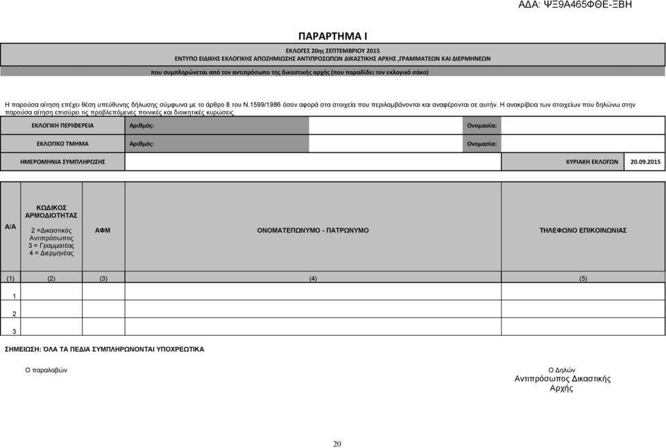 Η ανακρίβεια των στοιχείων που δηλώνω στην παρούσα αίτηση επισύρει τις προβλεπόμενες ποινικές και διοικητικές κυρώσεις.