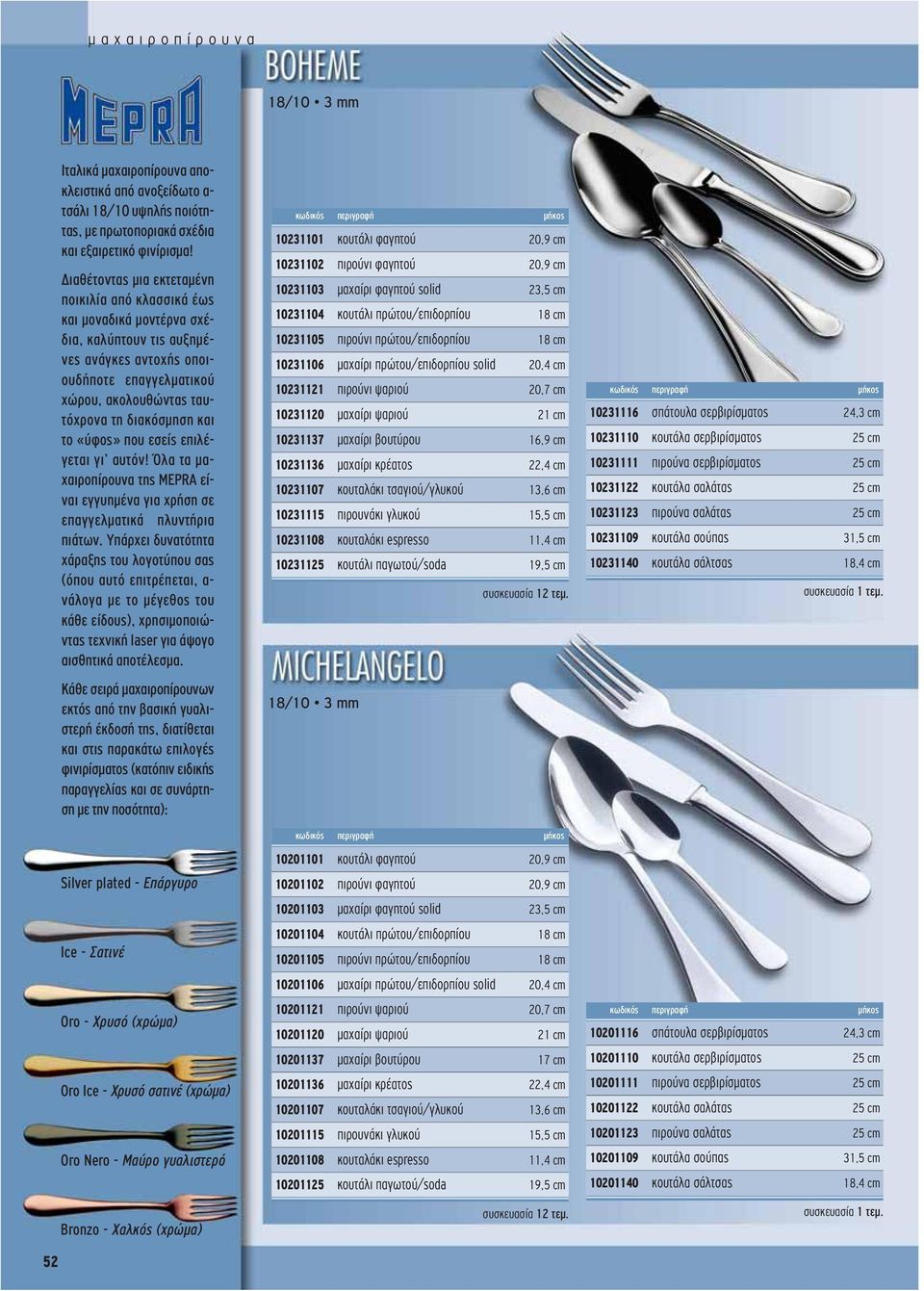 ταυτόχρονα τη διακόσμηση και το «ύφος» που εσείς επιλέγεται γι αυτόν! Όλα τα μαχαιροπίρουνα της MEPRA είναι εγγυημένα για χρήση σε επαγγελματικά πλυντήρια πιάτων.