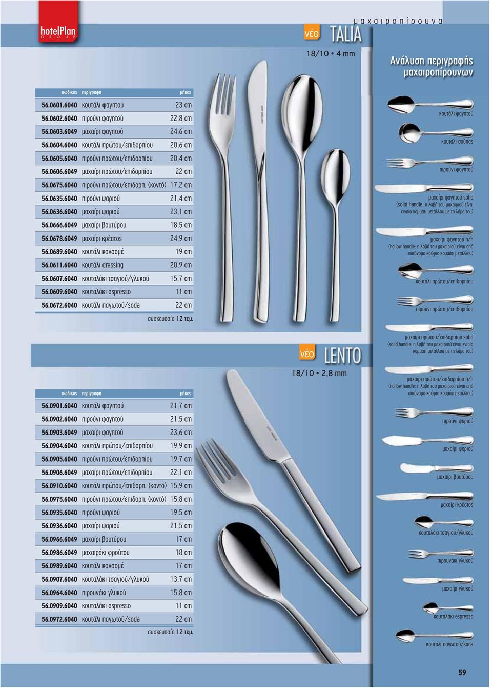 6040 πιρούνι ψαριού 21,4 cm 56.0636.6040 μαχαίρι ψαριού 23,1 cm 56.0666.6049 μαχαίρι βουτύρου 18,5 cm 56.0678.6049 μαχαίρι κρέατος 24,9 cm 56.0689.6040 κουτάλι κονσομέ 19 cm 56.0611.