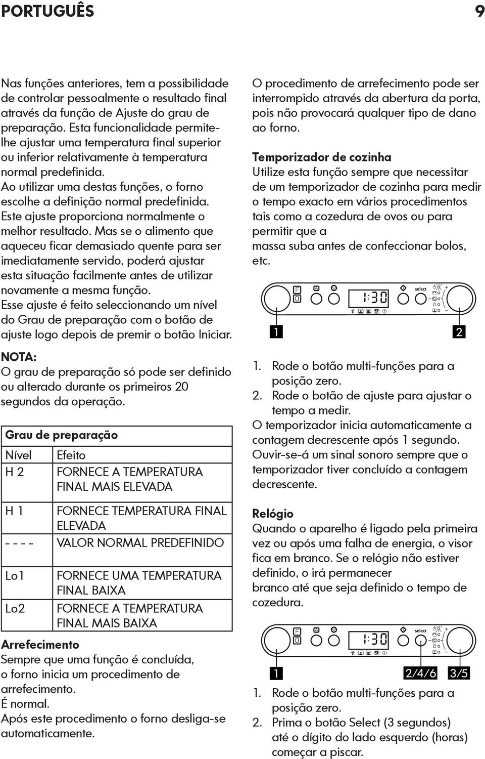 Ao utilizar uma destas funções, o forno escolhe a definição normal predefinida. Este ajuste proporciona normalmente o melhor resultado.