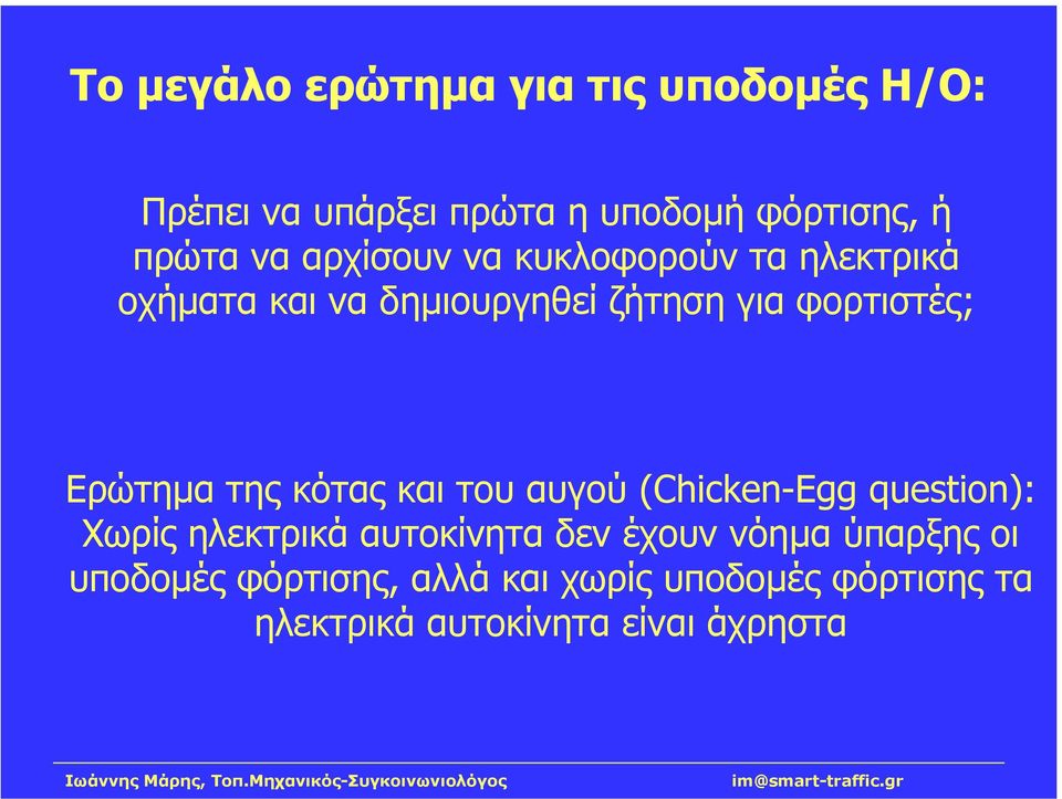 της κότας και του αυγού (Chicken-Egg question): Χωρίς ηλεκτρικά αυτοκίνητα δεν έχουν νόηµα