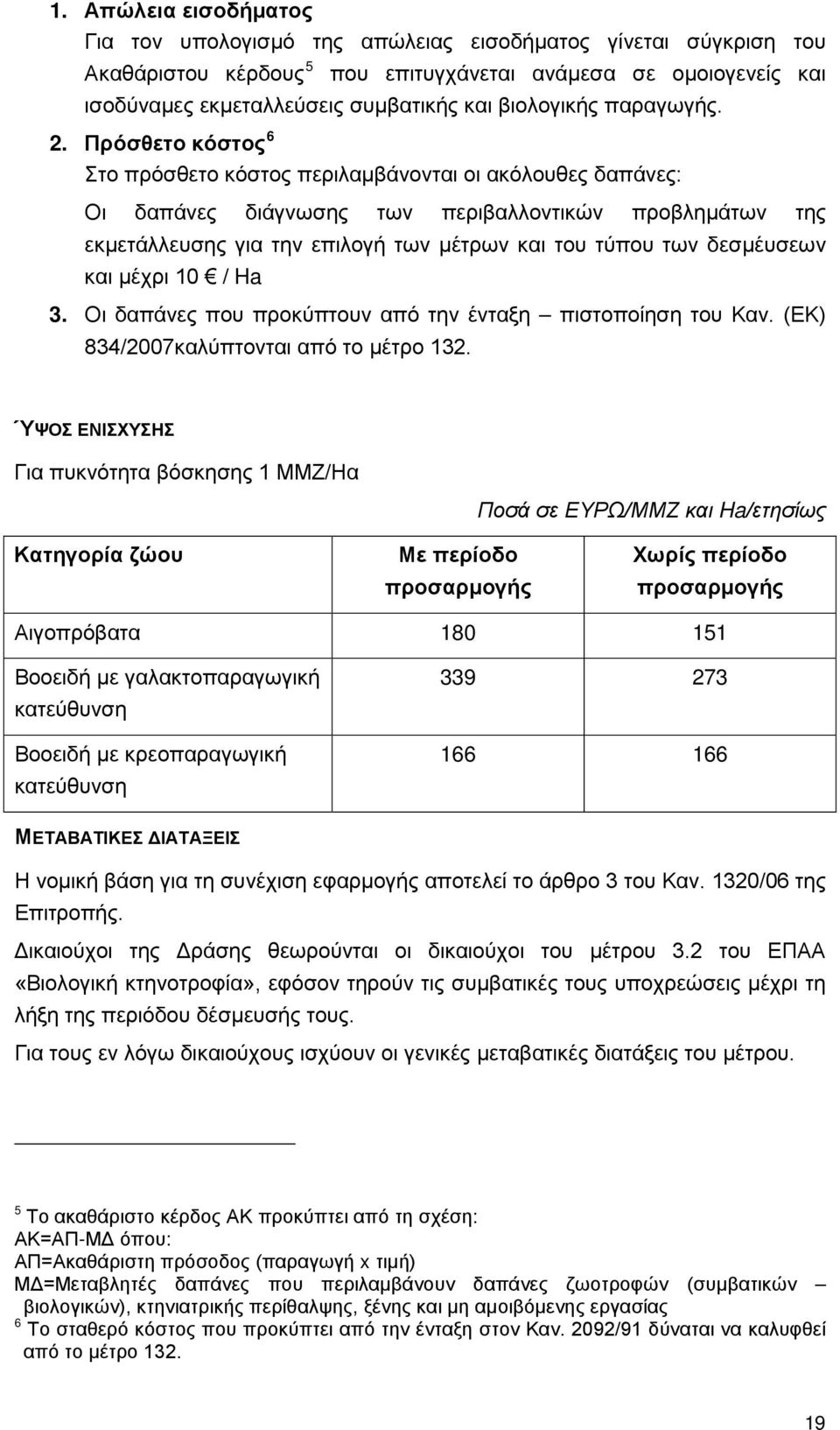 Πρόσθετο κόστος 6 Στο πρόσθετο κόστος περιλαμβάνονται οι ακόλουθες δαπάνες: Οι δαπάνες διάγνωσης των περιβαλλοντικών προβλημάτων της εκμετάλλευσης για την επιλογή των μέτρων και του τύπου των