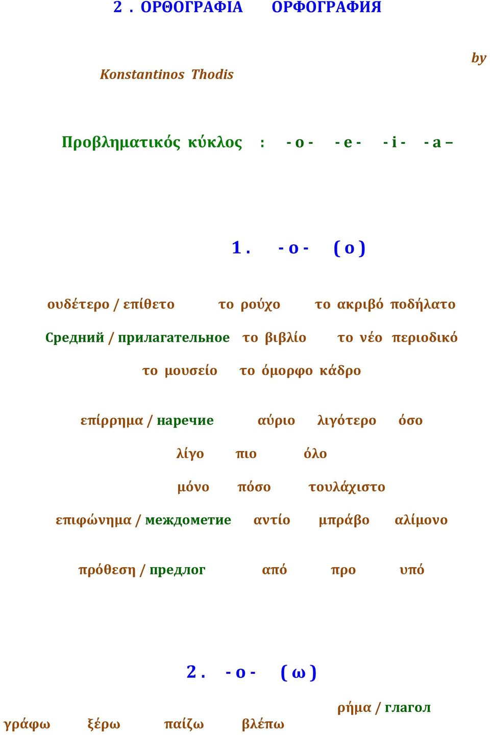 περιοδικό το μουσείο το όμορφο κάδρο επίρρημα / наречие αύριο λιγότερο όσο λίγο πιο όλο μόνο πόσο