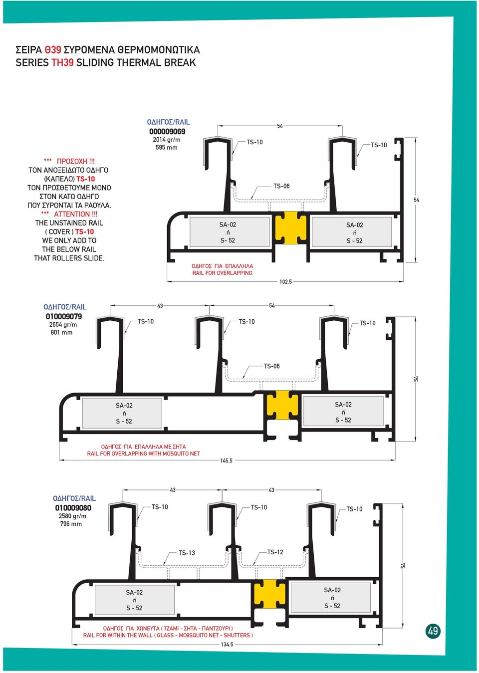 !! THE UNSTAINED RAIL ( COVER ) WE ONLY ADD TO THE BELOW RAIL THAT ROLLERS SLIDE. SΑ-02 S- 52 ΟΔΗΓΟΣ ΓΙΑ ΕΠΑΛΛΗΛΑ RAIL FOR OVERLAPPING 02.