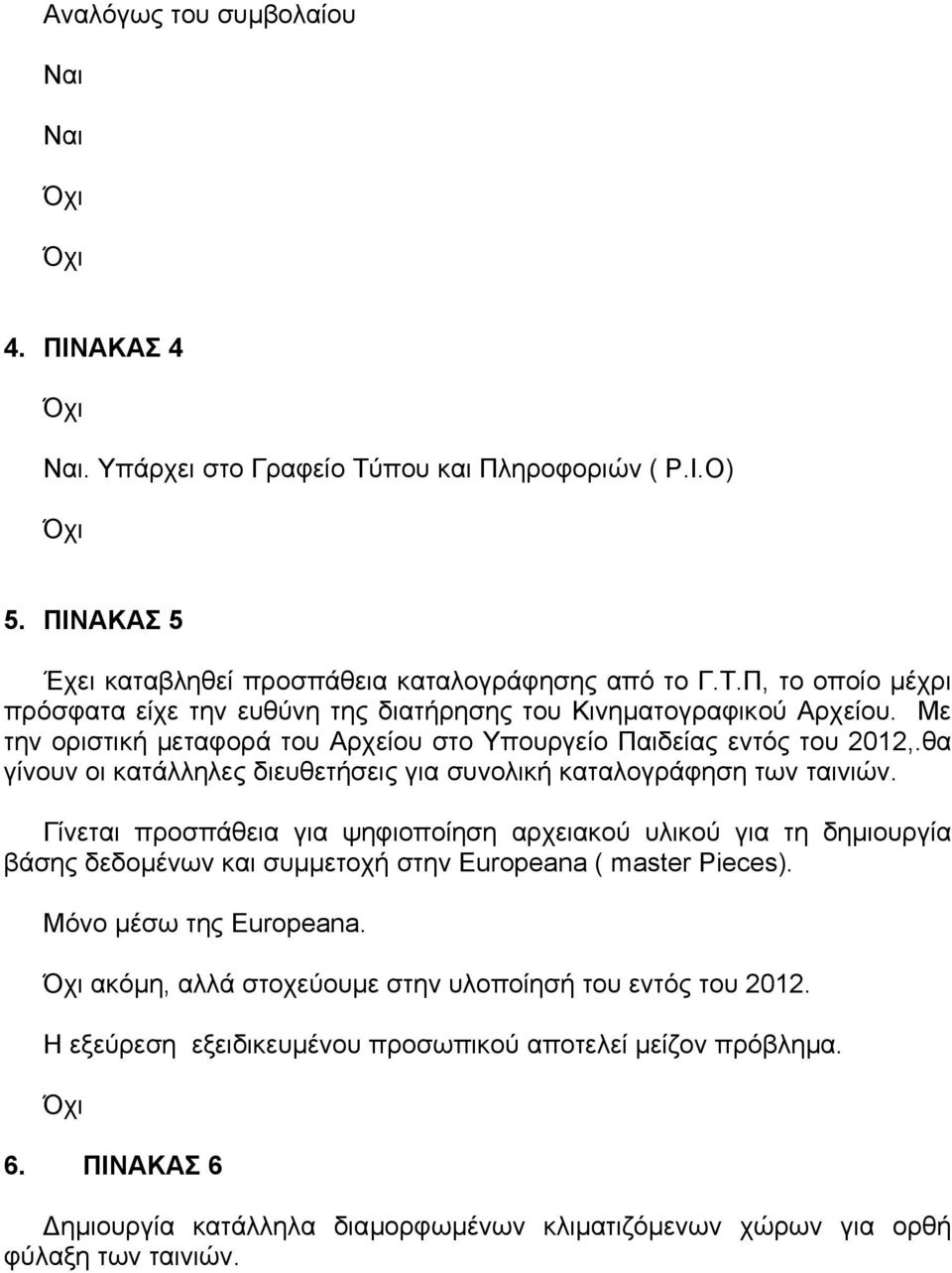 Γίνεται προσπάθεια για ψηφιοποίηση αρχειακού υλικού για τη δηµιουργία βάσης δεδοµένων και συµµετοχή στην Europeana ( master Pieces). Μόνο µέσω της Europeana.