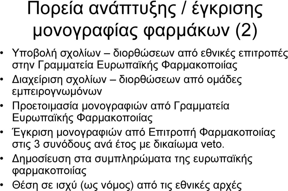 κνλνγξαθηώλ από Γξακκαηεία Δπξωπαϊθήο Φαξκαθνπνηίαο Έγθξηζε κνλνγξαθηώλ από Δπηηξνπή Φαξκαθνπνηίαο ζηηο 3 ζπλόδνπο