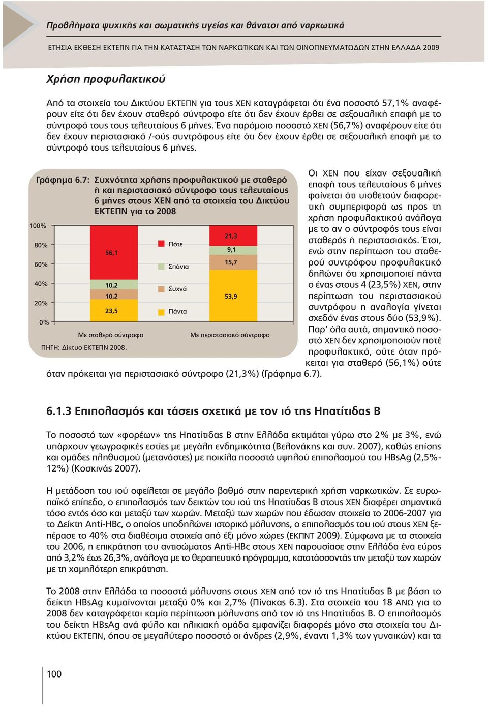 Ένα παρόµοιο ποσοστό ΧΕΝ (56,7%) αναφέρουν είτε ότι δεν έχουν περιστασιακό /-ούς συντρόφους είτε ότι δεν έχουν έρθει σε σεξουαλική επαφή µε το σύντροφό τους τελευταίους 6 µήνες. Γράφηµα 6.