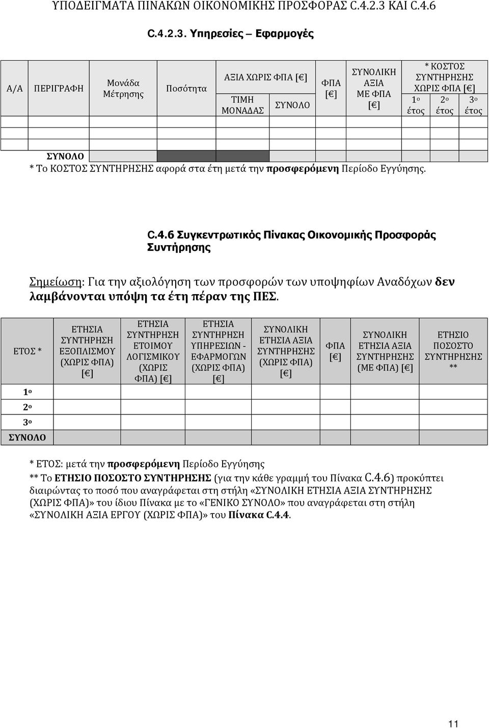 Υπηρεσίες Εφαρμογές Α/Α ΠΕΡΙΓΡΑΦΗ Μονάδα Μέτρησης Ποσότητα ΑΞΙΑ ΧΩΡΙΣ ΦΠΑ [ ] ΤΙΜΗ ΜΟΝΑΔΑΣ ΣΥΝΟΛΟ ΦΠΑ [ ] ΣΥΝΟΛΙΚΗ ΑΞΙΑ ΜΕ ΦΠΑ [ ] * ΚΟΣΤΟΣ ΣΥΝΤΗΡΗΣΗΣ ΧΩΡΙΣ ΦΠΑ [ ] 1 ο έτος 2 ο έτος 3 ο έτος ΣΥΝΟΛΟ