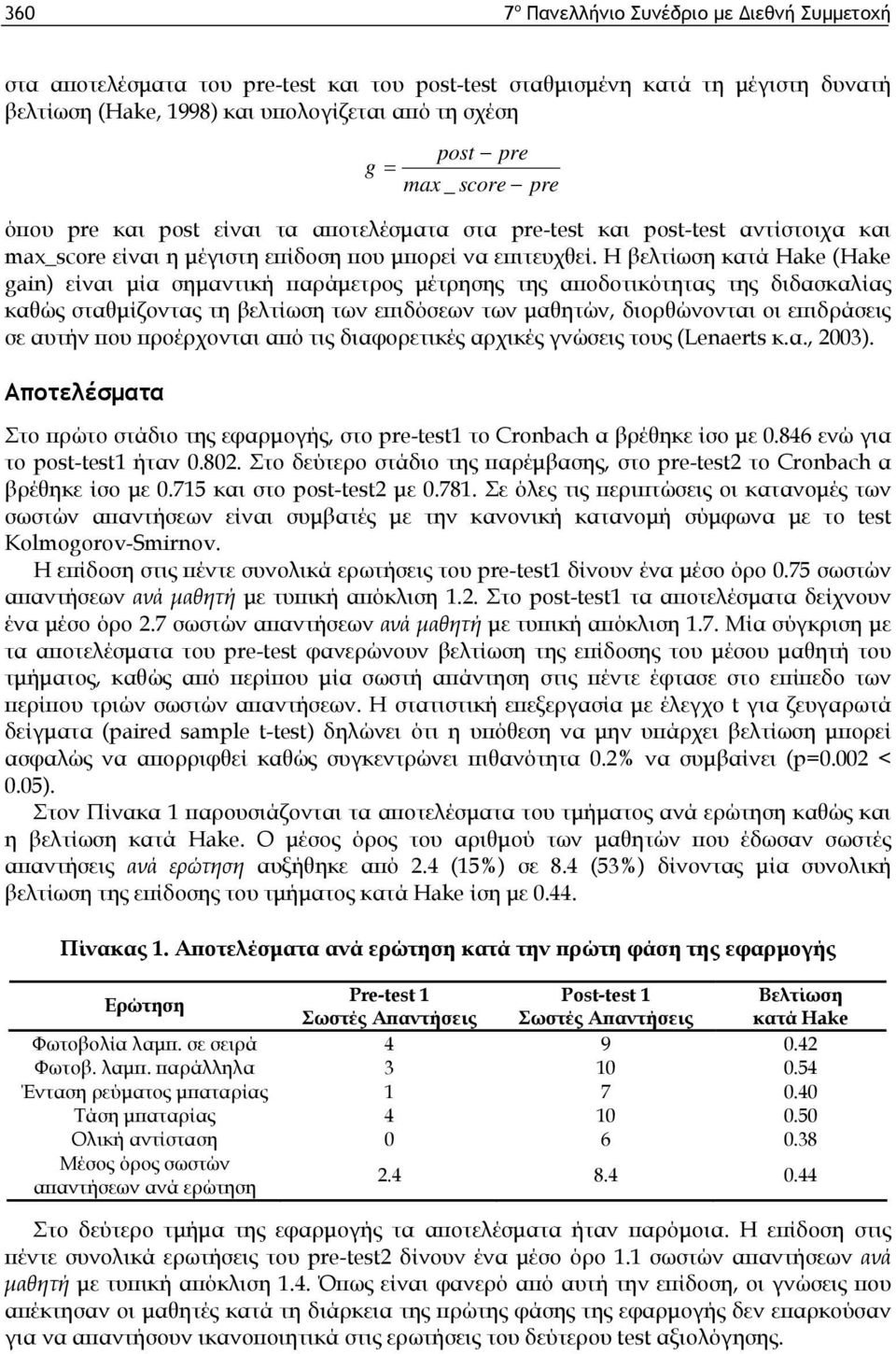 Η βελτίωση κατά Hake (Hake gain) είναι μία σημαντική παράμετρος μέτρησης της αποδοτικότητας της διδασκαλίας καθώς σταθμίζοντας τη βελτίωση των επιδόσεων των μαθητών, διορθώνονται οι επιδράσεις σε