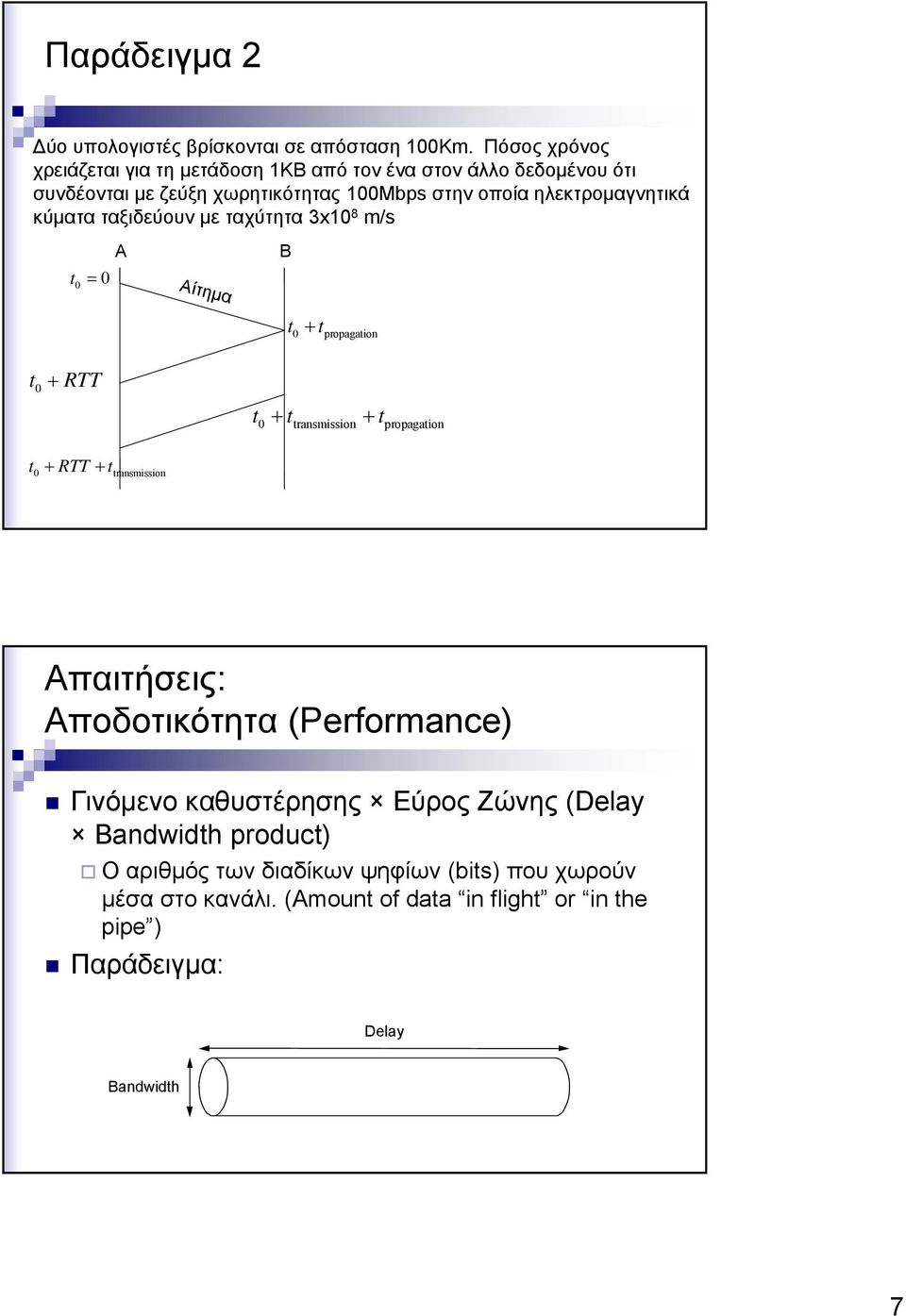 ηλεκτρομαγνητικά κύματα ταξιδεύουν με ταχύτητα 3x10 8 m/s t 0 = 0 A Αίτημα B t + t 0 propagation t0 + RTT t0 + ttransmission + tpropagation t0 + RTT