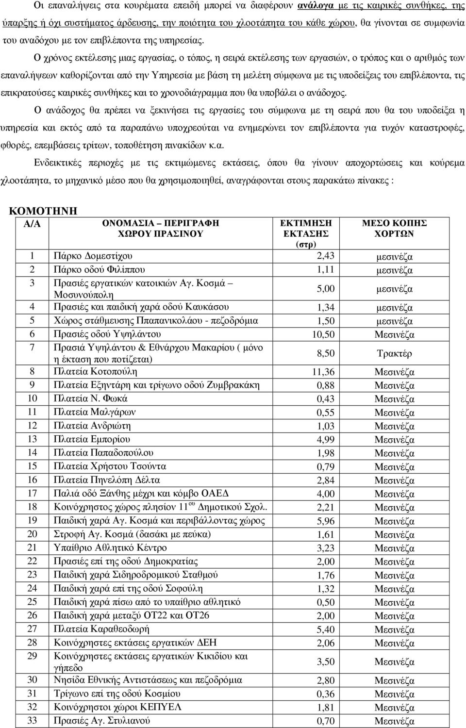 Ο χρόνος εκτέλεσης µιας εργασίας, ο τόπος, η σειρά εκτέλεσης των εργασιών, ο τρόπος και ο αριθµός των επαναλήψεων καθορίζονται από την Υπηρεσία µε βάση τη µελέτη σύµφωνα µε τις υποδείξεις του