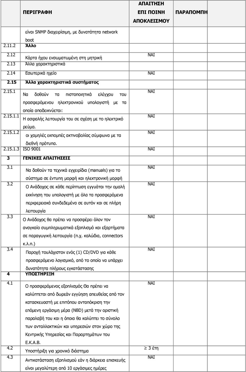 2.15.1.2 οι χαμηλές εκπομπές ακτινοβολίας σύμφωνα με τα διεθνή πρότυπα. 2.15.1.3 ISO 9001 3 ΓΕΝΙΚΕΣ ΑΠΑΙΤΗΣΕΙΣ 3.