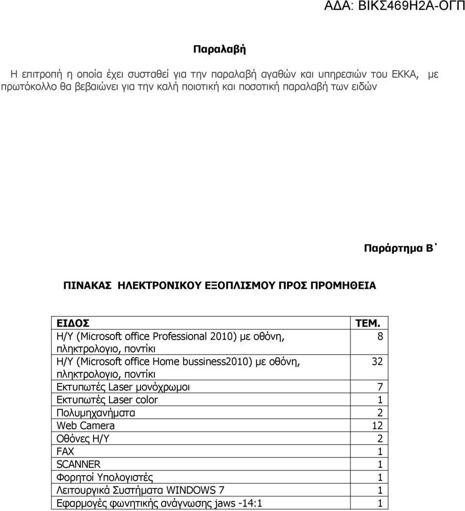 Η/Υ (Μicrosoft office Professional 2010) με οθόνη, 8 πληκτρολογιο, ποντίκι Η/Υ (Μicrosoft office Home bussiness2010) με οθόνη, 32 πληκτρολογιο,